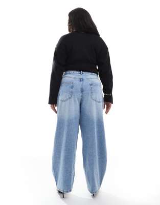 Asos Curve Asos Design Curve High Waist Barrel Jeans In Blue