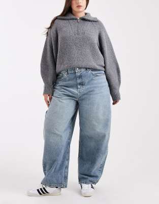 Asos Curve Asos Design Curve High Waist Barrel Jeans In Blue
