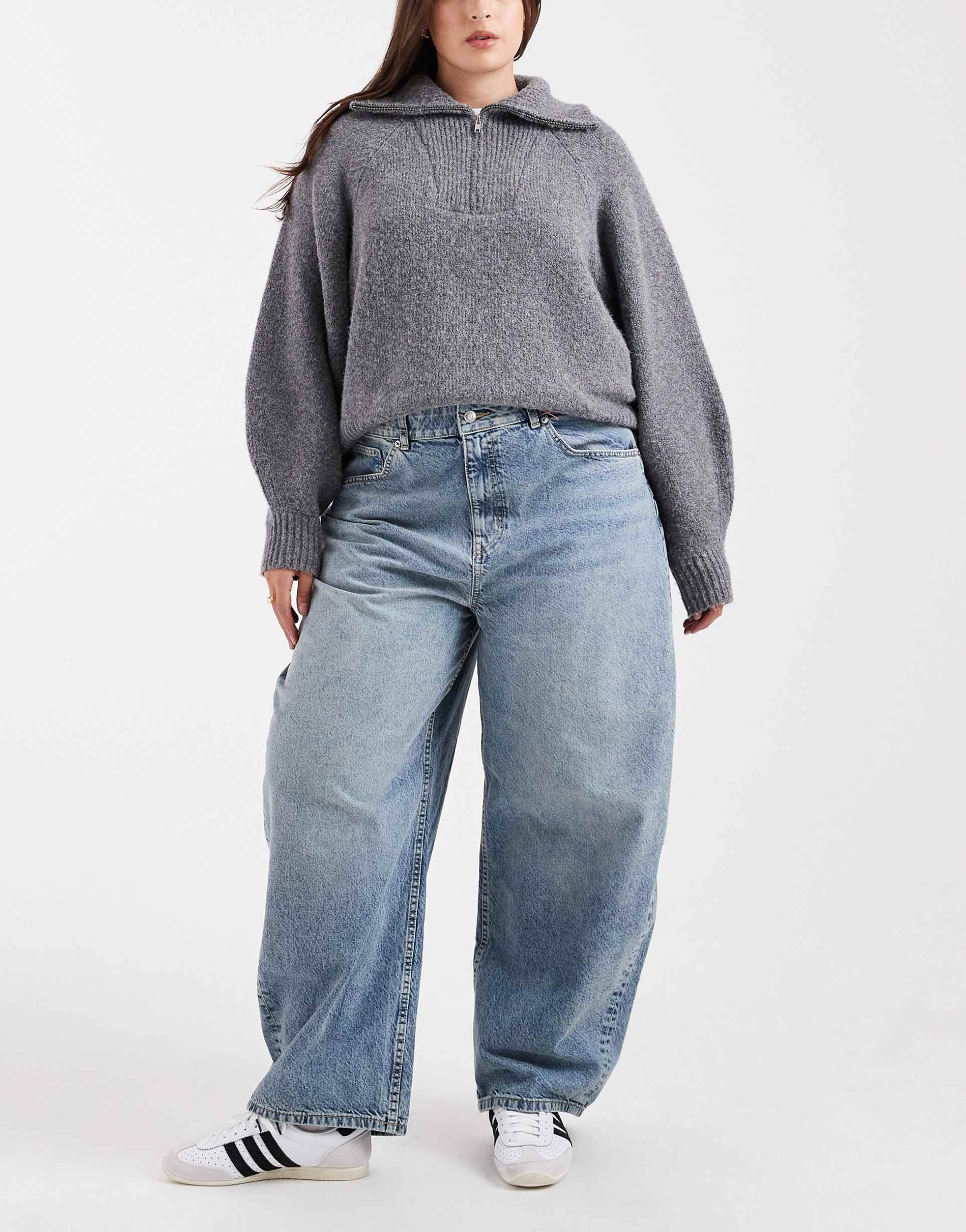 asos design curve high waist barrel jeans in pale vintage wash