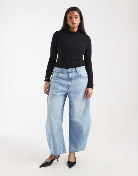 ASOS DESIGN Curve high waist barrel leg jeans in light wash - view 1