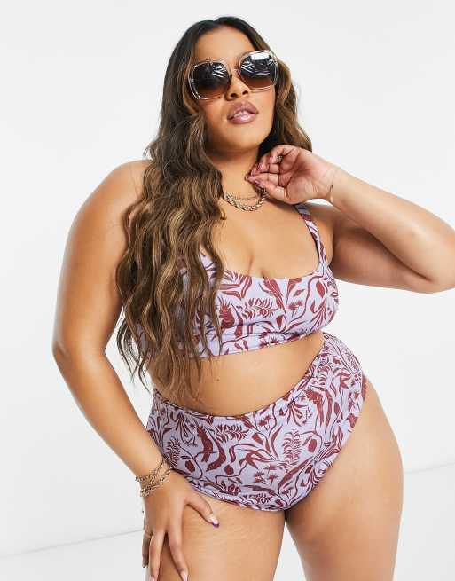 ASOS DESIGN Curve high waist bikini bottom in jungle print