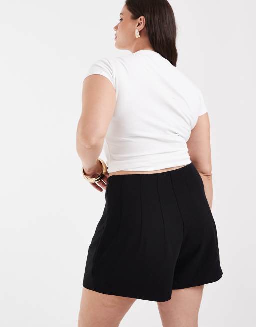 ASOS DESIGN curve high waist corset seam detail shorts in BLACK, 4 of 5
