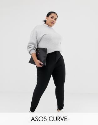 ASOS DESIGN Curve high waist pants in skinny fit-Black