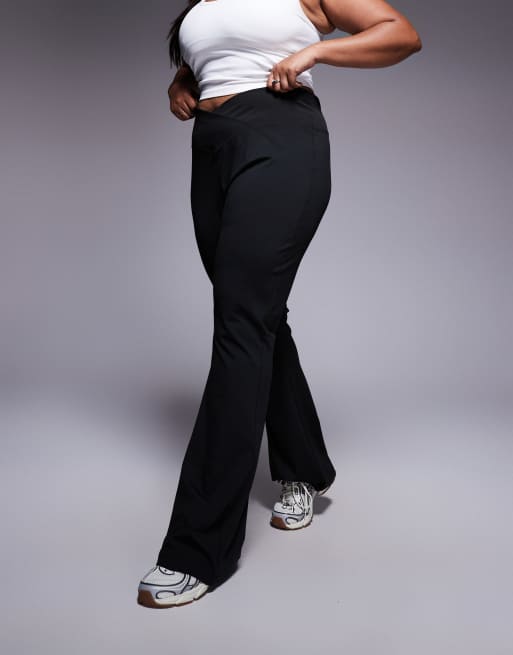 ASOS DESIGN Curve high waist sculpting cross front flare trouser in black, 2 of 5