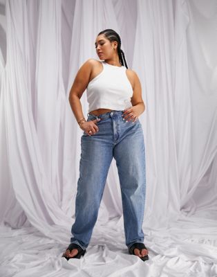 ASOS DESIGN Curve high waist 'slouchy' mom jeans in stonewash - ASOS Price Checker