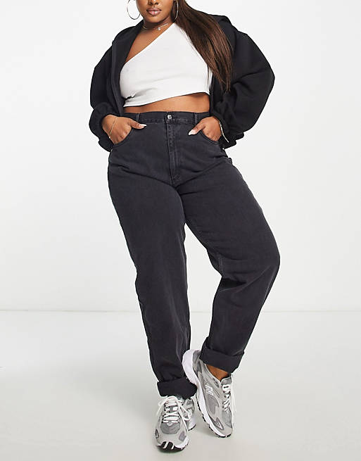  Curve high waist 'slouchy' mom jeans in washed black 