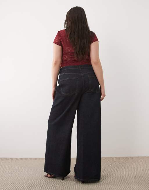ASOS DESIGN Curve high waist straight wide leg jeans in rinse, 3 of 5