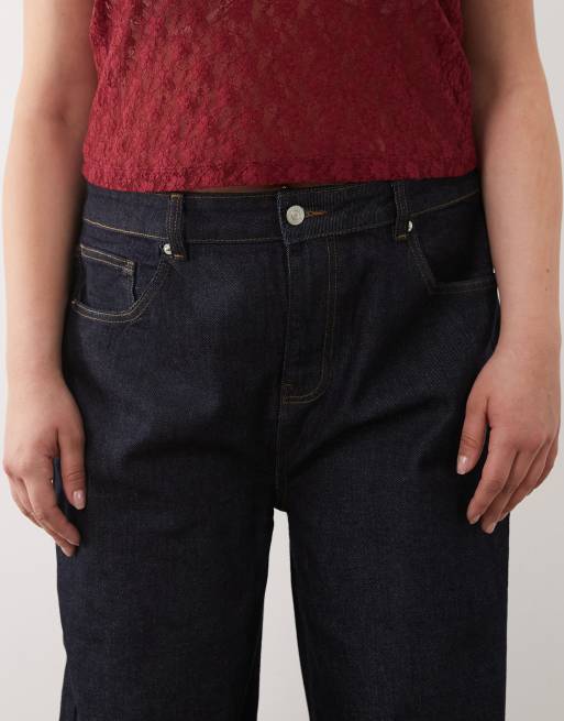 ASOS DESIGN Curve high waist straight wide leg jeans in rinse, 4 of 5