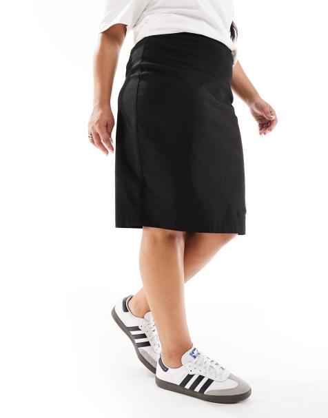 ASOS DESIGN Curve high waist tailored bengaline skirt in black - view 1