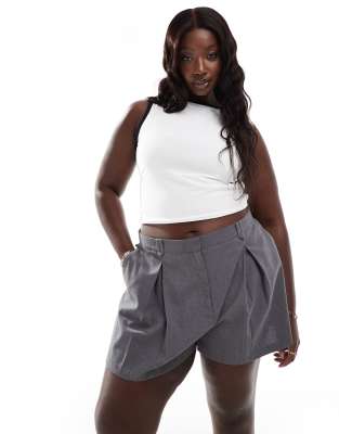 ASOS Curve ASOS DESIGN Curve high waist tailored shorts in grey