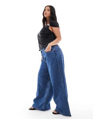 Asos Curve Asos Design Curve High Waist Wide Leg Jeans In Blue