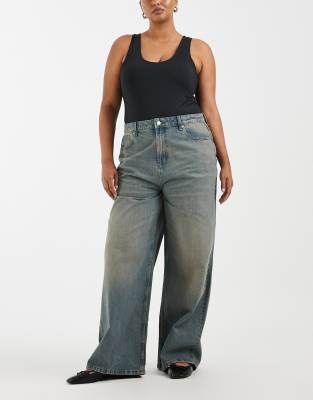 Asos Curve Asos Design Curve High Waist Wide Leg Jeans In Gray