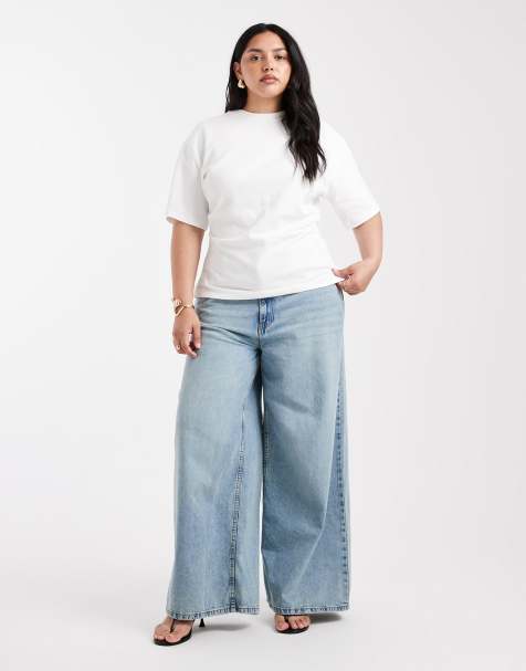 ASOS DESIGN Curve high waist wide leg jeans in vintage wash - view 1