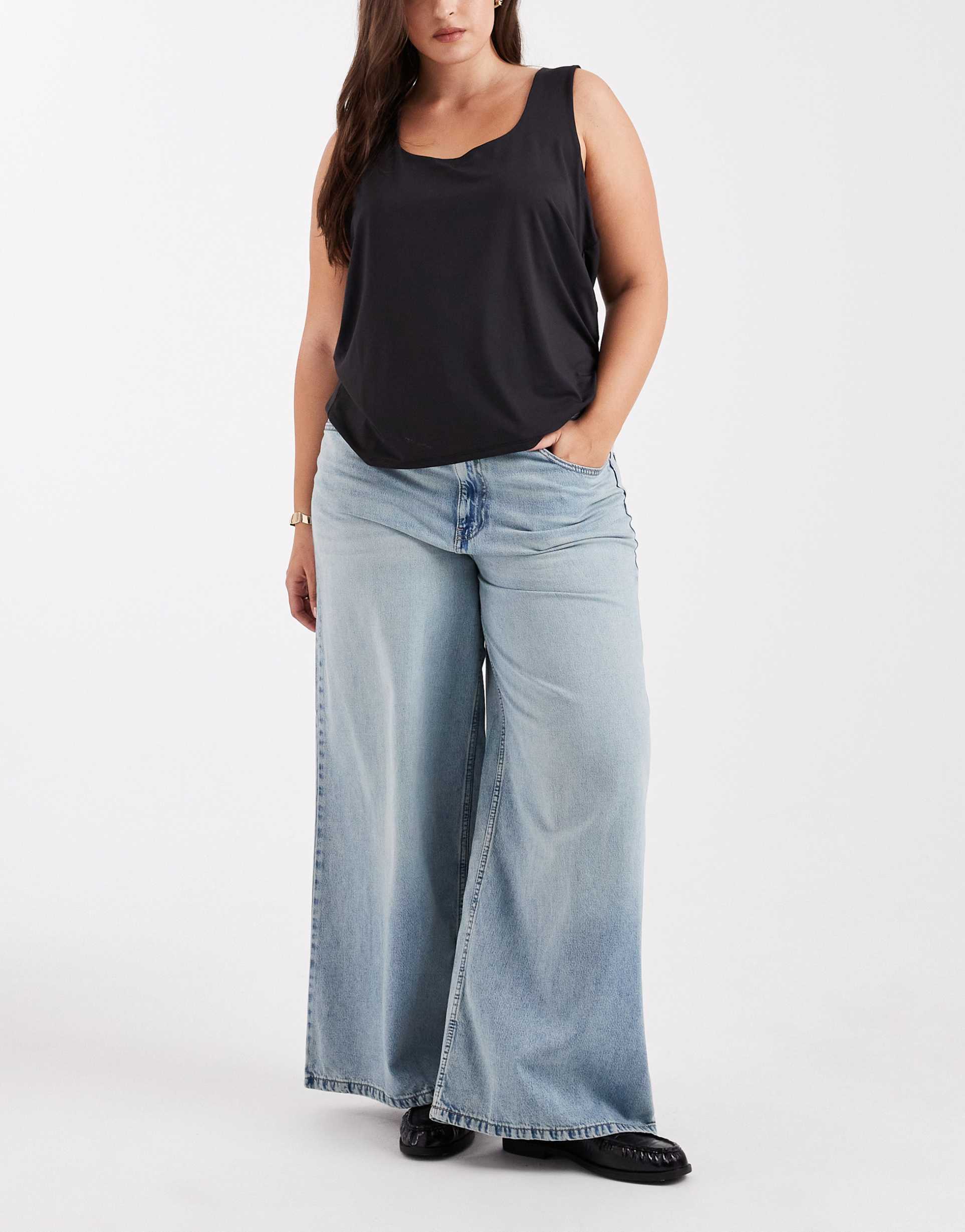 asos design curve high waist wide leg jeans in vintage wash