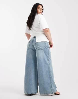 Asos Curve Asos Design Curve High Waist Wide Leg Jeans In Blue
