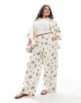 ASOS DESIGN Curve short sleeve shirt & high waist wide leg