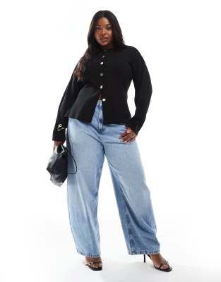 ASOS Curve ASOS DESIGN Curve high waisted barrel jean in lightwash-Blue