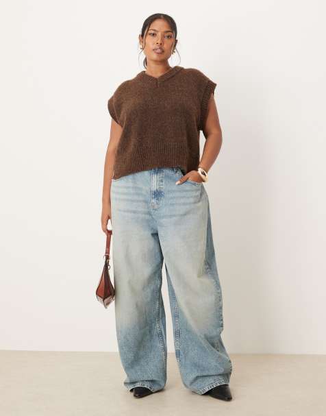 ASOS DESIGN Curve high waisted barrel jean in pale vintage wash - view 1