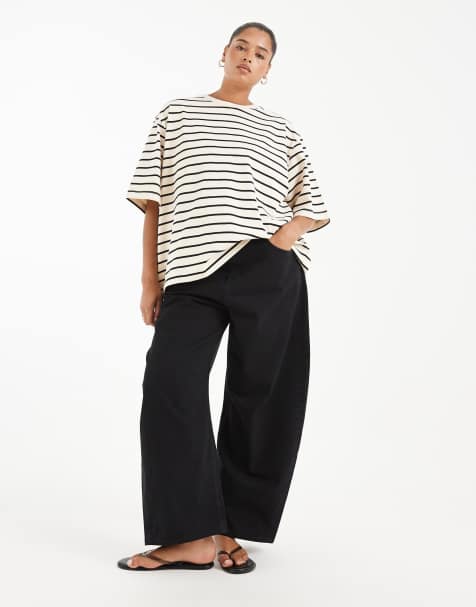 ASOS DESIGN Curve high waisted barrel leg jeans in black - view 1