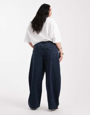 Asos Curve Asos Design Curve High Waisted Barrel Leg Jeans In Blue