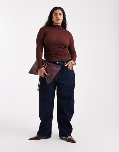 ASOS DESIGN Curve high waisted barrel leg jeans in dark mid wash Circular Design Collection - view 1