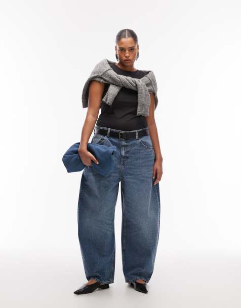 ASOS DESIGN Curve high waisted barrel leg jeans in dark mid wash Circular Design Collection