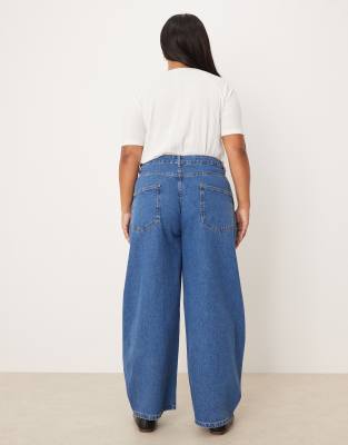 Asos Curve Asos Design Curve High Waisted Barrel Leg Jeans In Blue