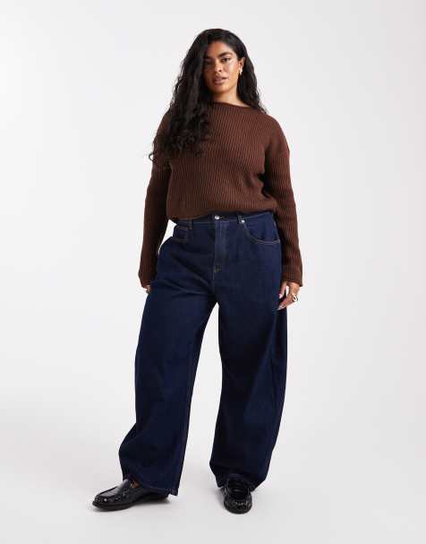 ASOS DESIGN Curve high waisted barrel leg jeans in rinse wash - view 1