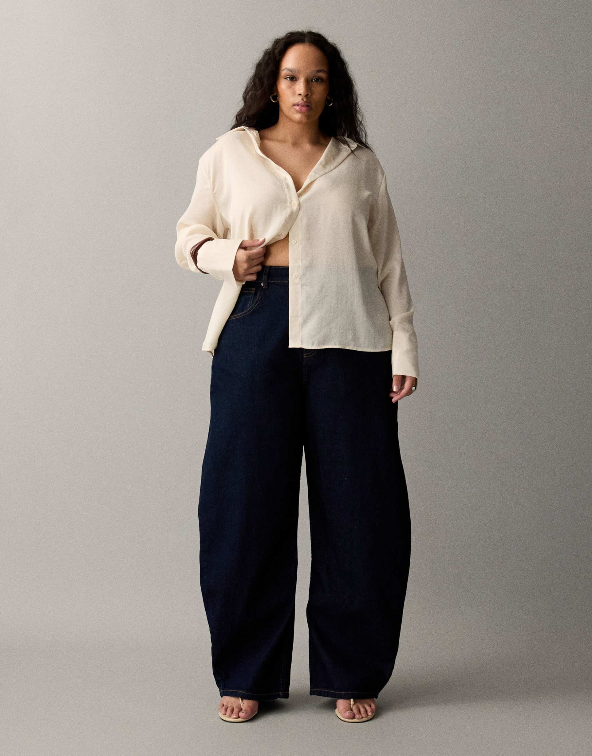 asos design curve high waisted barrel leg jeans in rinse wash