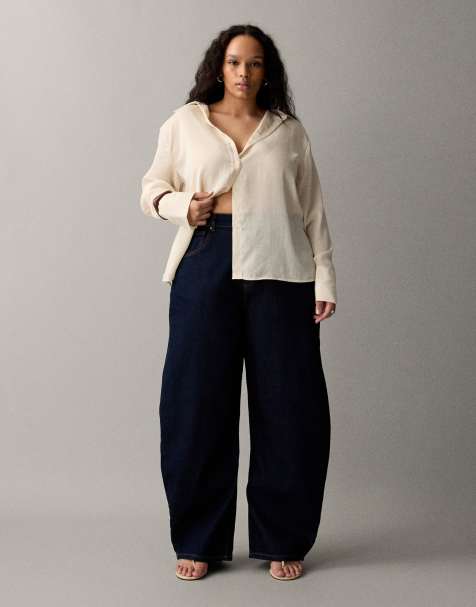 ASOS DESIGN Curve high waisted barrel leg jeans in rinse wash