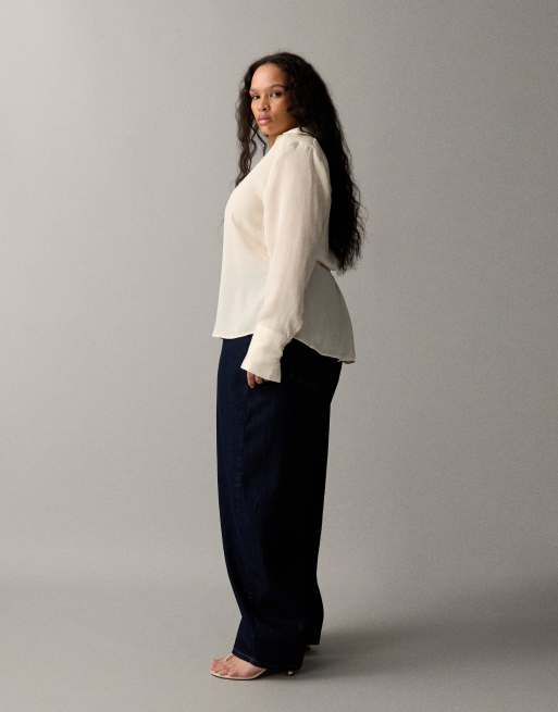 ASOS DESIGN Curve high waisted barrel leg jeans in rinse wash, 2 of 7