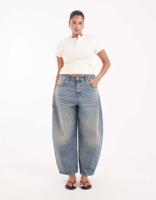 ASOS DESIGN Curve high waisted barrel leg jeans in vintage wash