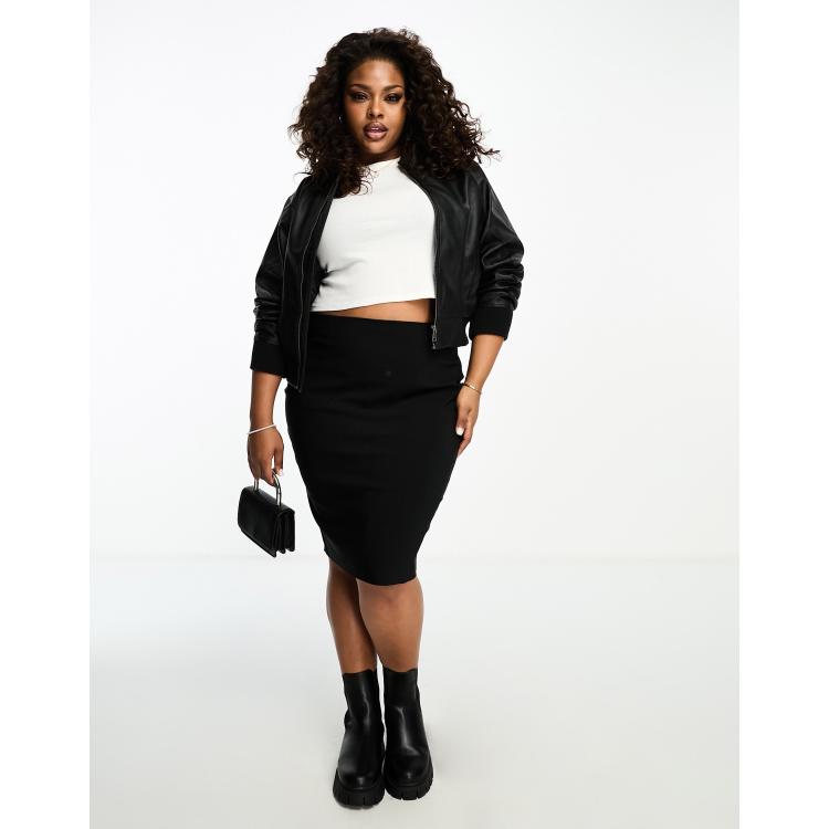 ASOS DESIGN Curve high waisted bengaline skirt in black | ASOS