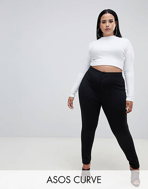 ASOS DESIGN Curve high waisted stretch pants in black