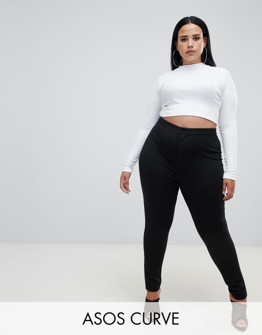 ASOS Curve waisted stretch pants in black |