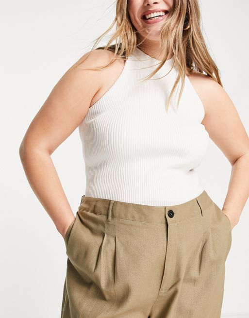 ASOS DESIGN Tall high waisted tapered trousers in olive linen