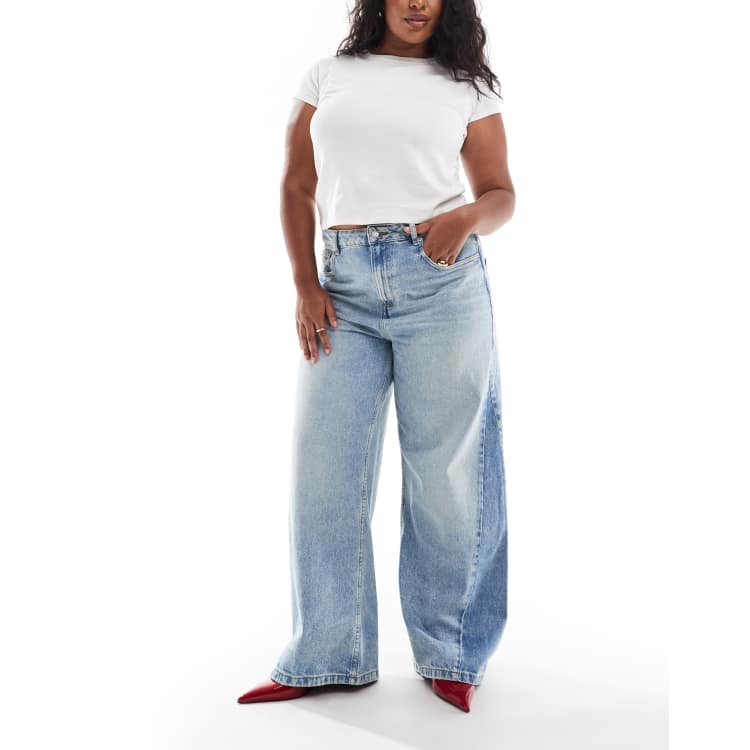 ASOS DESIGN Curve high waisted wide leg jeans with cinch and