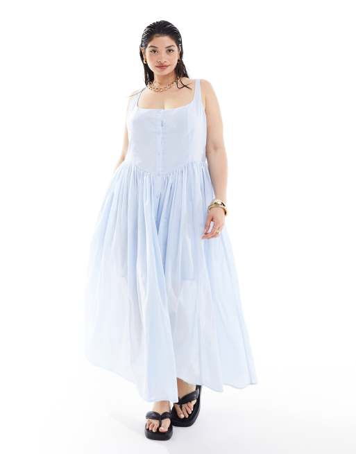 ASOS DESIGN Curve - Himmelblå midi-picnic-solkjole i voile-stof