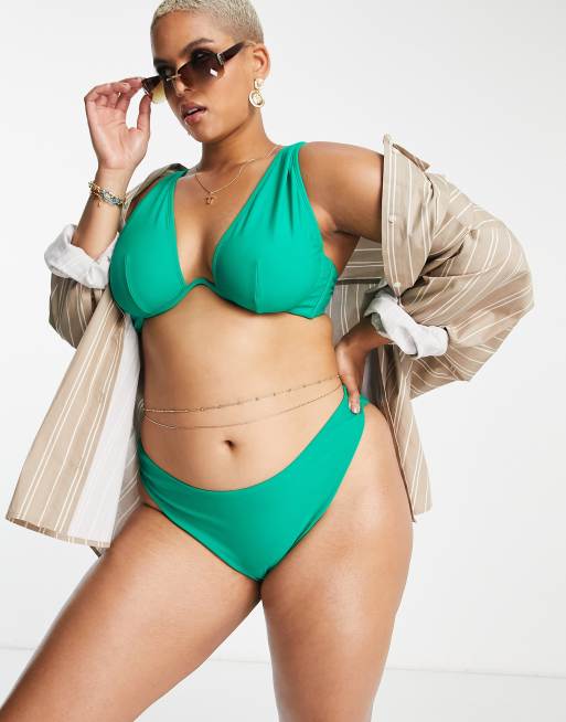 ASOS DESIGN Curve hipster bikini bottom in emerald green