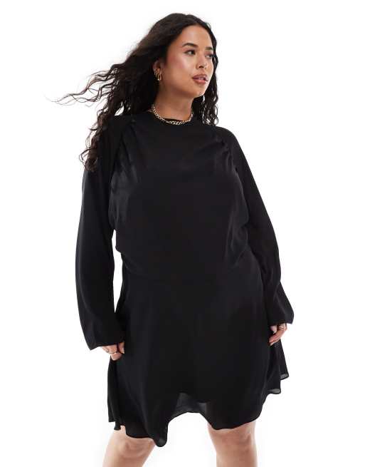 ASOS DESIGN Curve - Højhalset sort mini-teakjole, 2 af 4