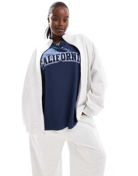 ASOS DESIGN Curve - Højhalset sweatshirt i meleret lysegrå med lynlås - view 1