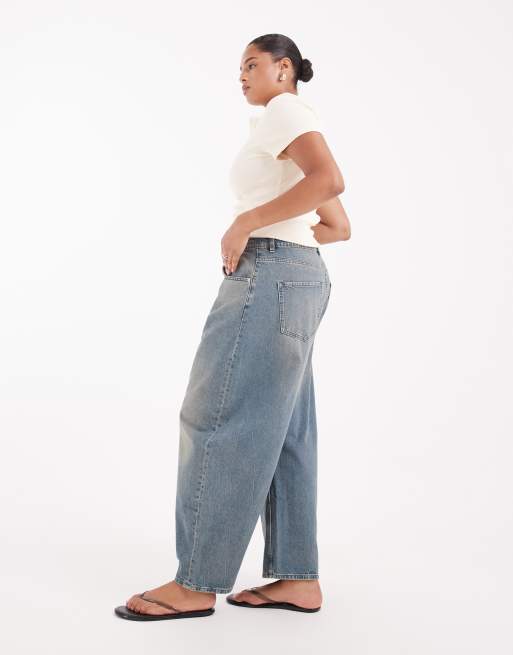 ASOS DESIGN Curve højtaljede barrel-leg jeans i vintagevask, 3 af 5