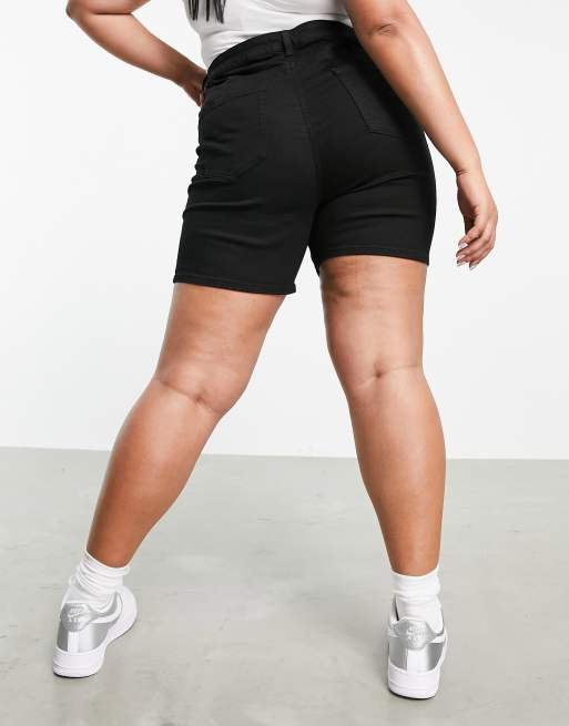 ASOS DESIGN Curve - Højtaljede skinny denimshorts med stretch i sort, 2 af 4