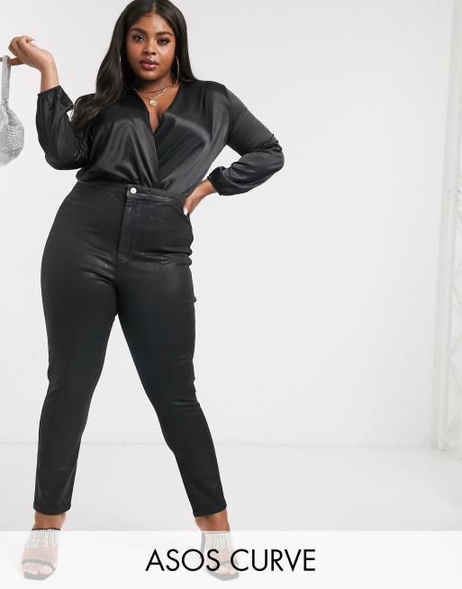 ASOS DESIGN Curve - Højtaljede stræk powerhold denim rivington-jegging i sort