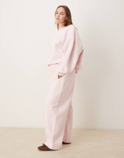 ASOS DESIGN Curve – Hochwertige Barrel-Jogginghose aus schwerem Stoff in Rosa mit Ziernähten, 500 g/m² - view 1