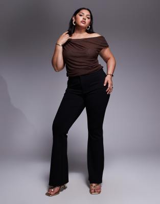 ASOS DESIGN Curve - Hochwertige Ponte-Schlaghose mit tailliertem Bund in Schwarz