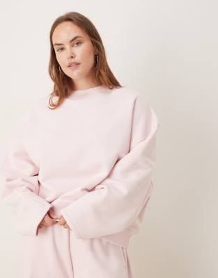 ASOS DESIGN Curve - Hochwertiges Oversize-Sweatshirt aus schwerem Stoff in Rosa mit Kokonärmeln, 500 g/m²-Keine Farbe