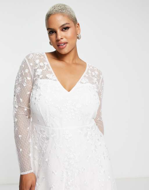 ASOS DESIGN Curve Holly embroidered v neck wedding dress ASOS