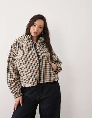 Asos Curve Asos Design Curve Hooded Bubble Hem Bomber Jacket In Neutral