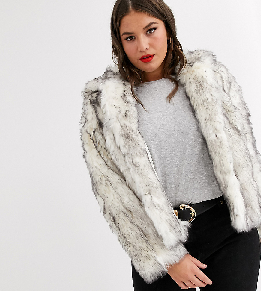 ASOS DESIGN Curve hooded faux fur jacket-White